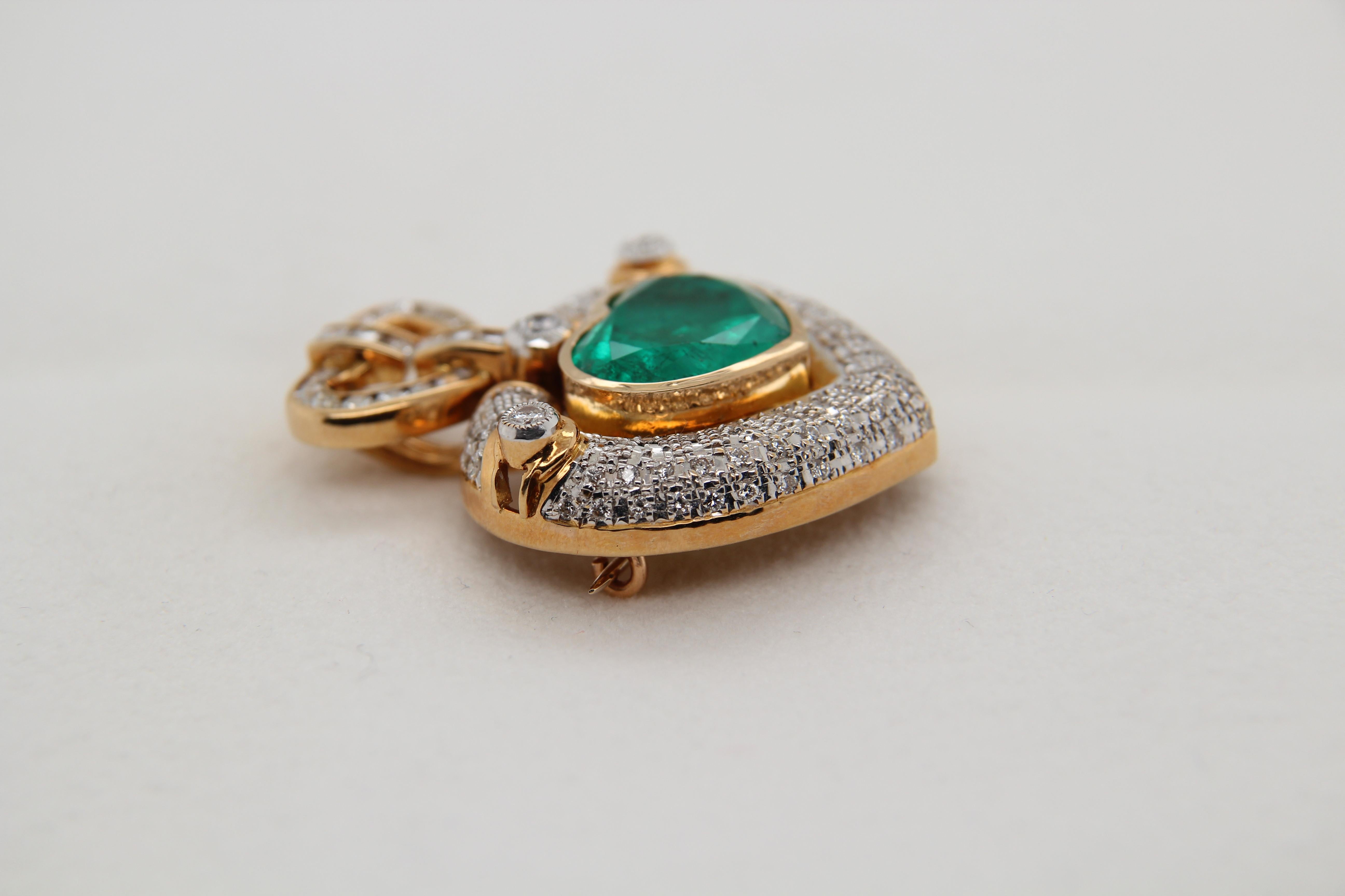 GRS Certified 8.18 Carat Colombian Emerald and Diamond Pendant in 18 Karat Gold 1