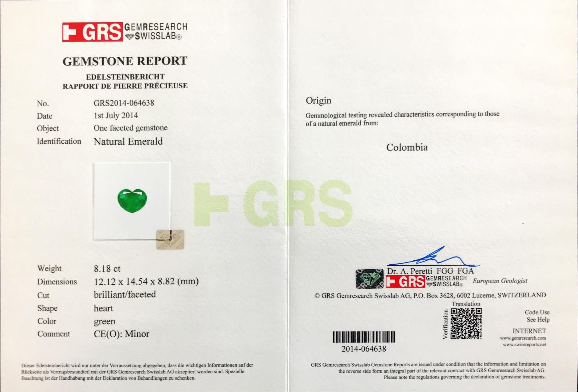 GRS Certified 8.18 Carat Colombian Emerald and Diamond Pendant in 18 Karat Gold 2