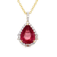 GRS Certified 8.24 Carat Pear Cut Pink Spinel Diamond Pendant