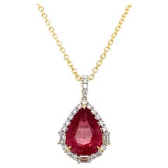 GRS Certified 8.24 Carat Pear Cut Pink Spinel Diamond Pendant
