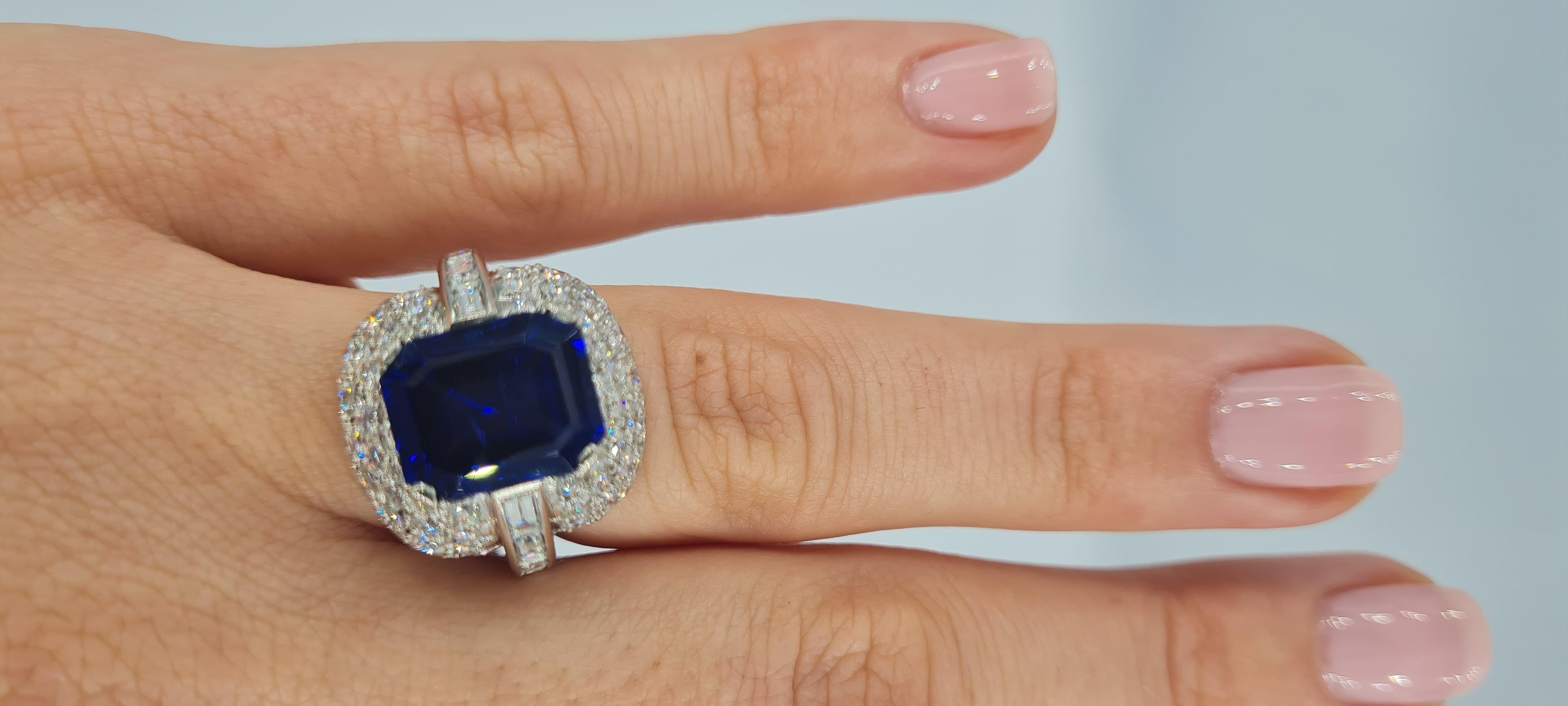 GRS-zertifiziertes 8,28 Karat unbehandeltes königliches Blau  Saphir Ring (Smaragdschliff)