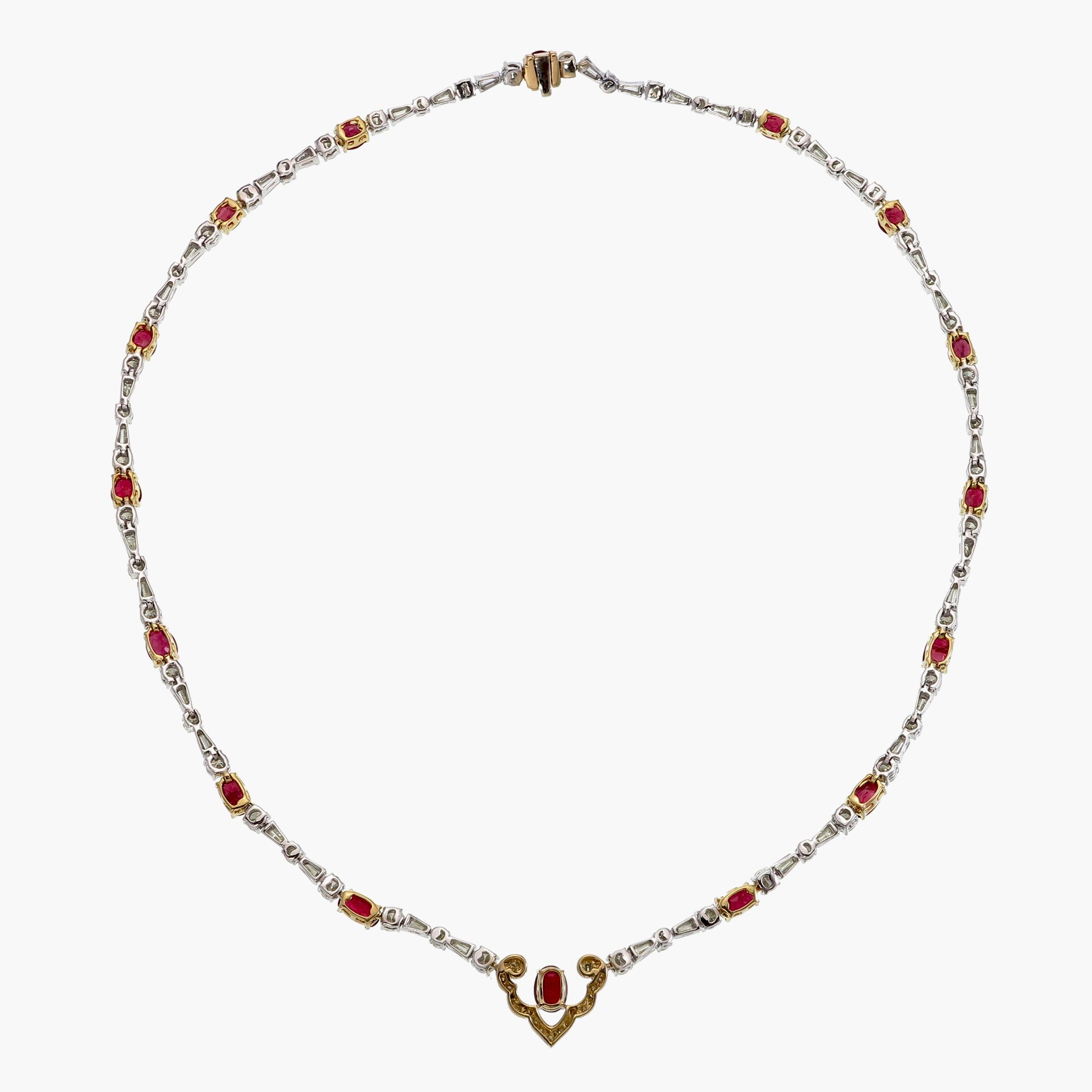 Modernista Collana di diamanti e rubini di sangue di piccione di Birmania certificata GRS da 8,31 carati, in metallo 18 carati in vendita