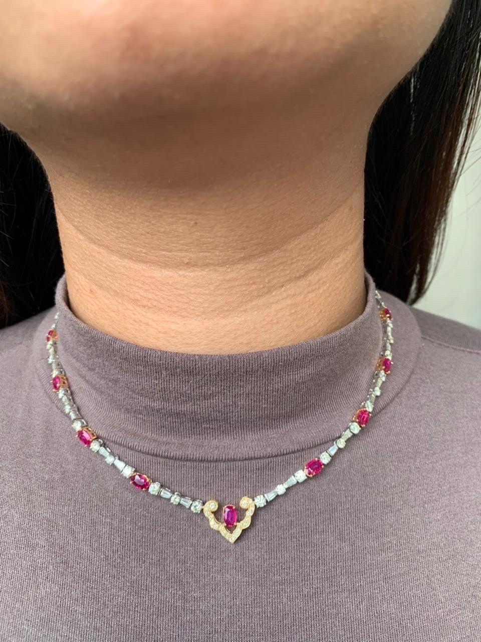 Collana di diamanti e rubini di sangue di piccione di Birmania certificata GRS da 8,31 carati, in metallo 18 carati In condizioni Nuovo in vendita a Bangkok, TH