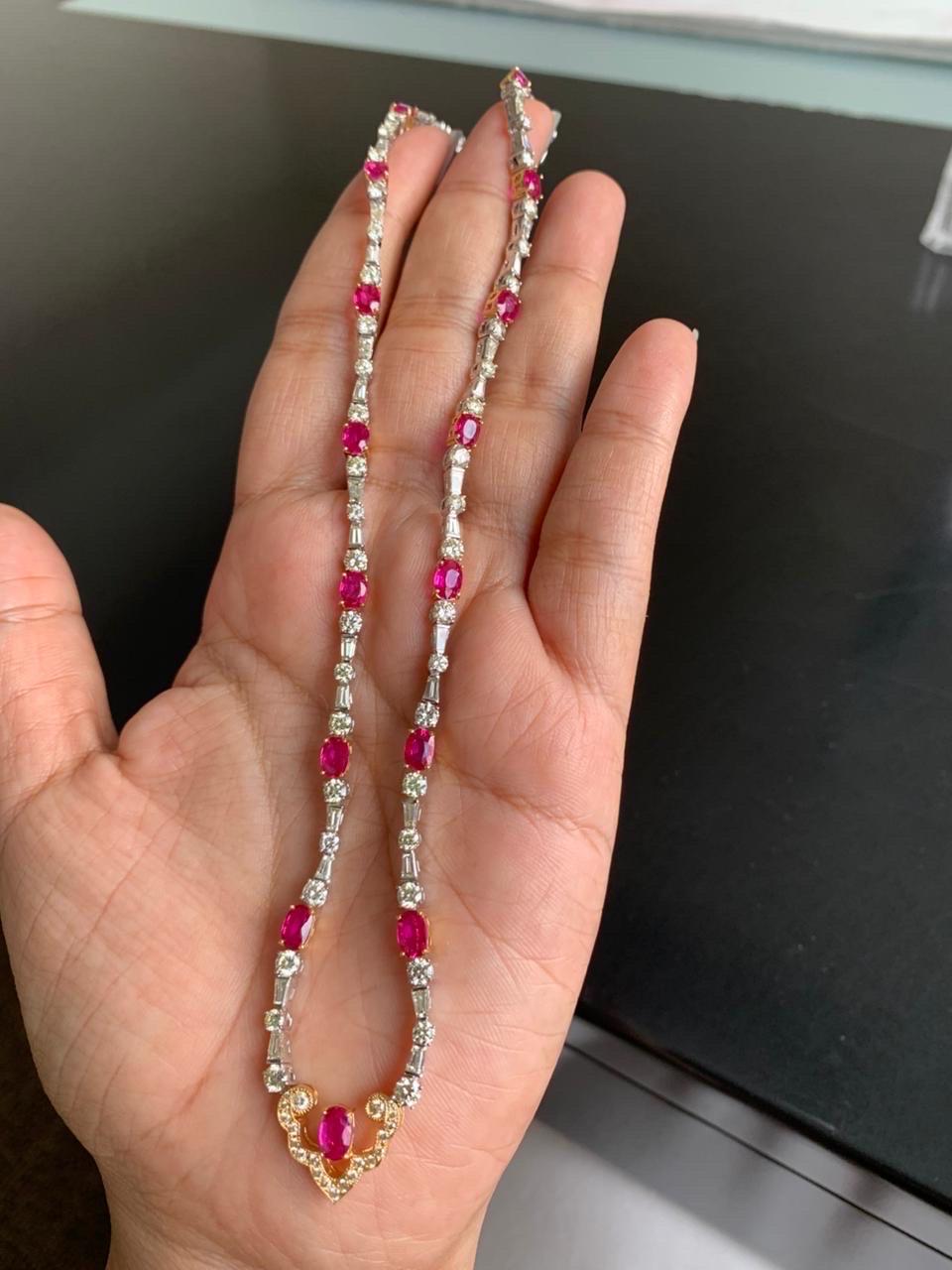 da uomo o donna Collana di diamanti e rubini di sangue di piccione di Birmania certificata GRS da 8,31 carati, in metallo 18 carati in vendita