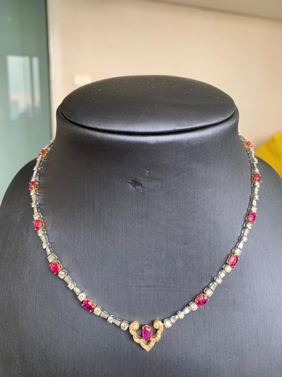 Collana di diamanti e rubini di sangue di piccione di Birmania certificata GRS da 8,31 carati, in metallo 18 carati in vendita 1