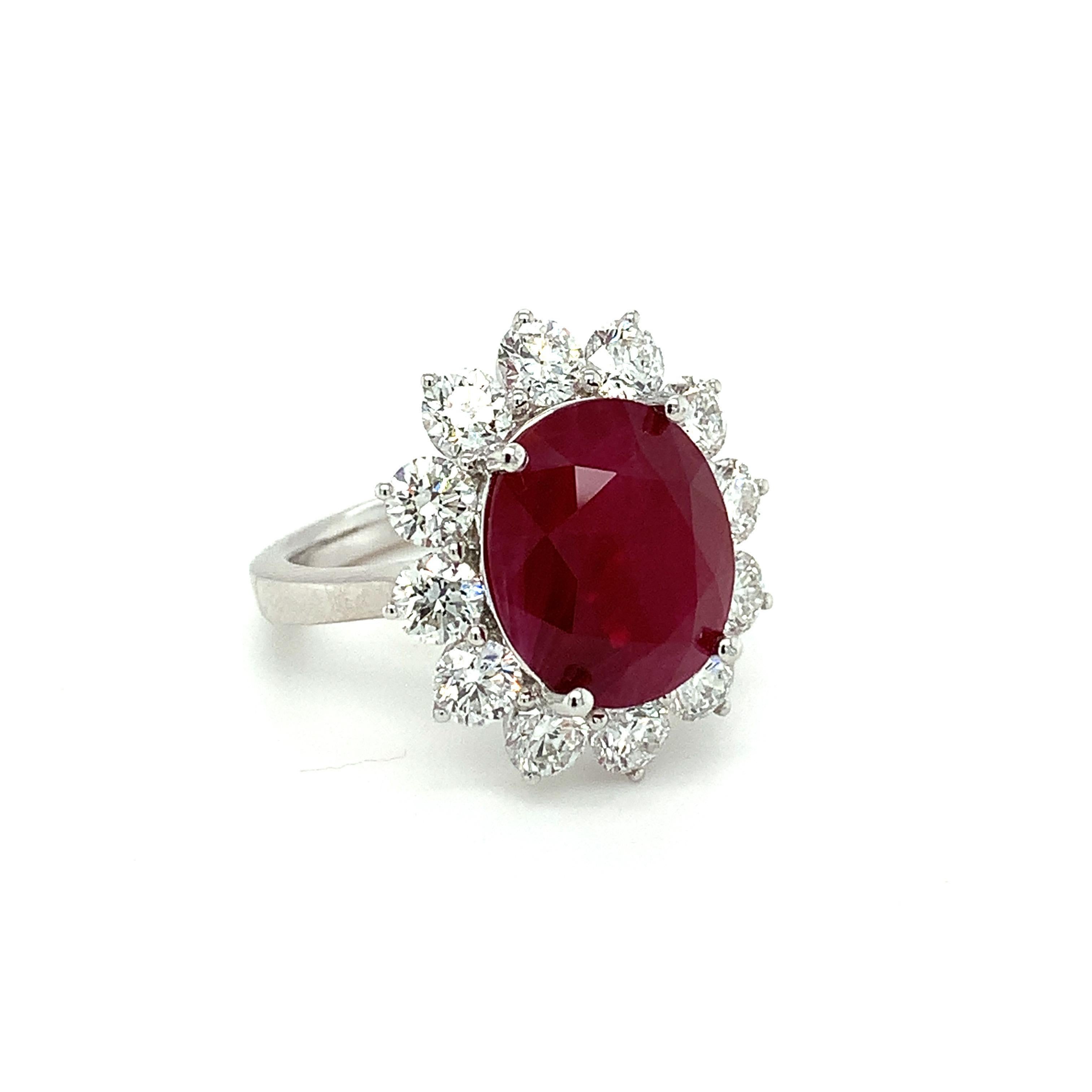 GRS Certified 8.31 Carat Burmese Ruby Diamond White Gold Halo Ring For Sale 4