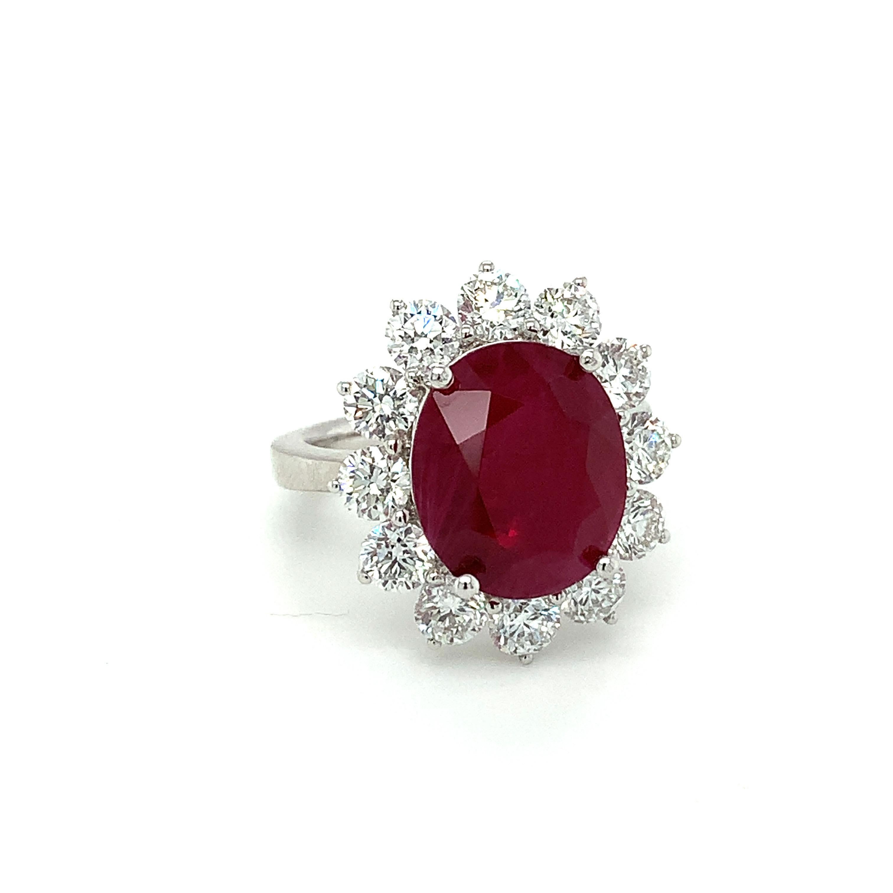 GRS Certified 8.31 Carat Burmese Ruby Diamond White Gold Halo Ring For Sale 5