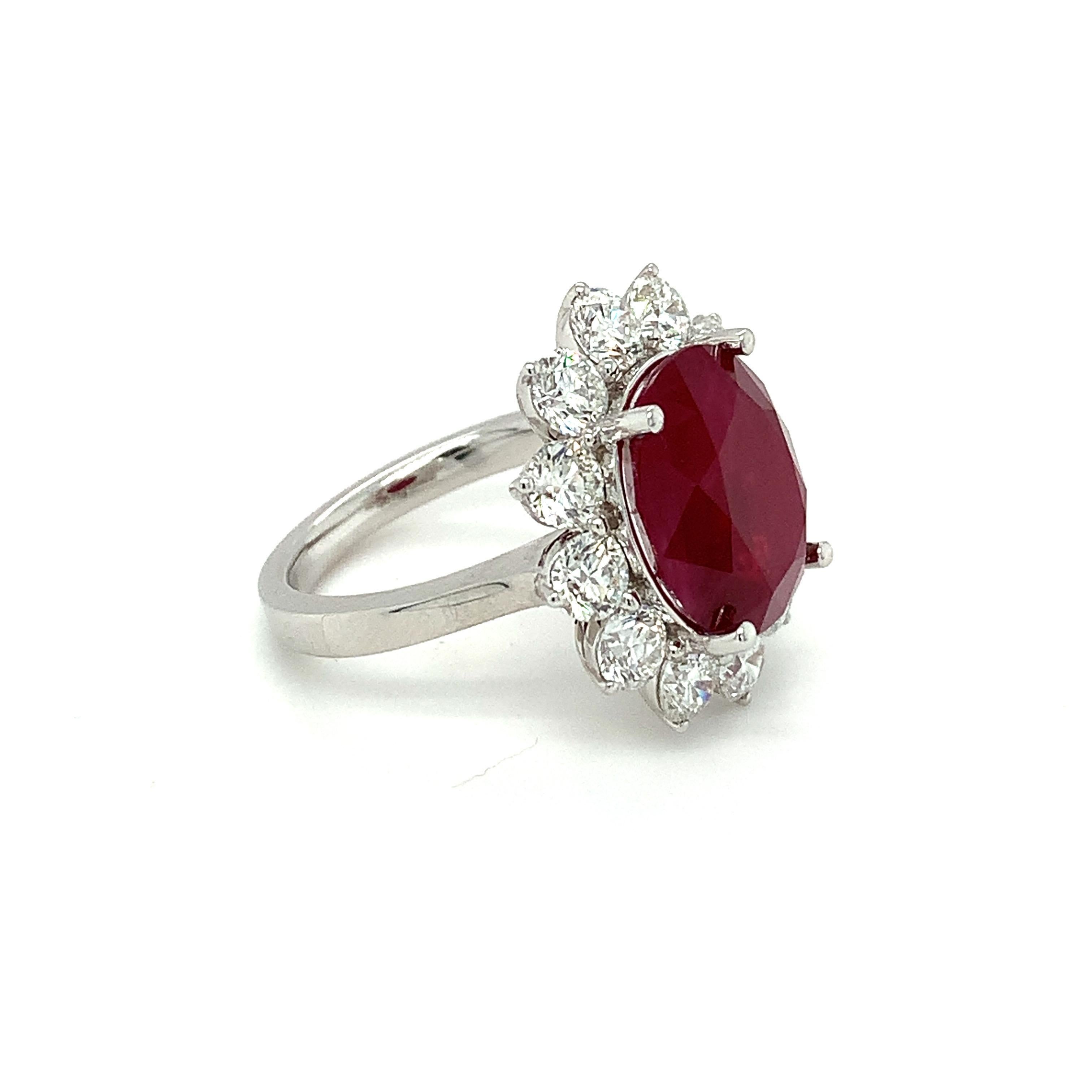 GRS Certified 8.31 Carat Burmese Ruby Diamond White Gold Halo Ring For Sale 6