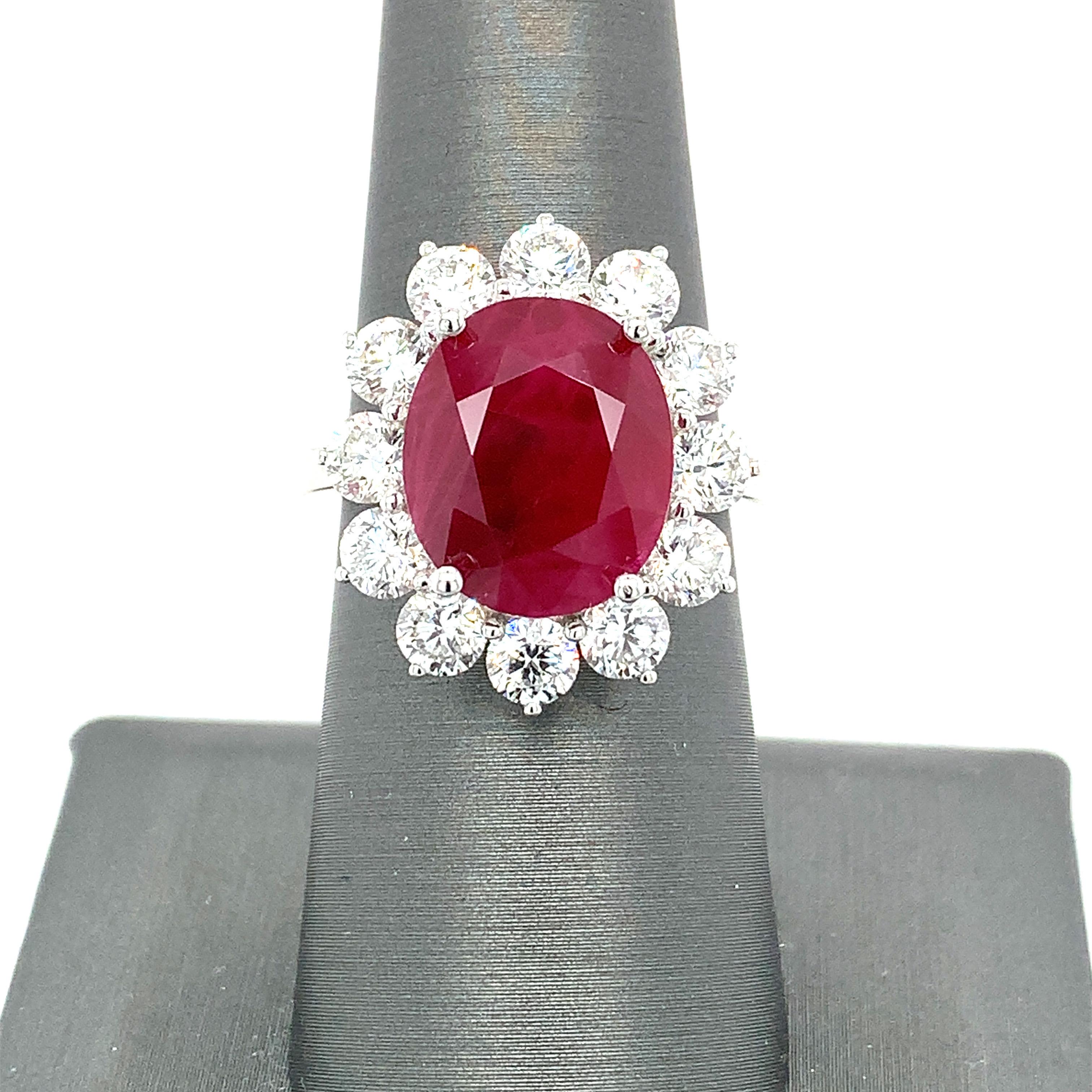 GRS Certified 8.31 Carat Burmese Ruby Diamond White Gold Halo Ring For Sale 7