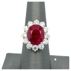 GRS Certified 8.31 Carat Burmese Ruby Diamond White Gold Halo Ring