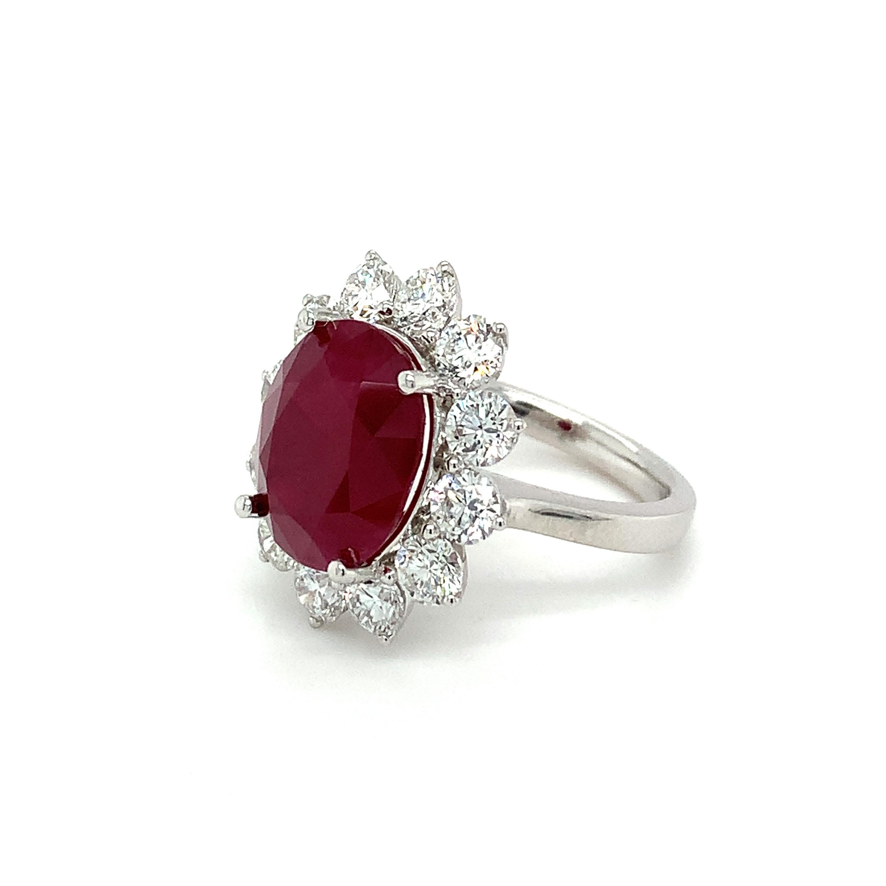 Oval Cut GRS Certified 8.31 Carat Burmese Ruby Diamond White Gold Halo Ring For Sale