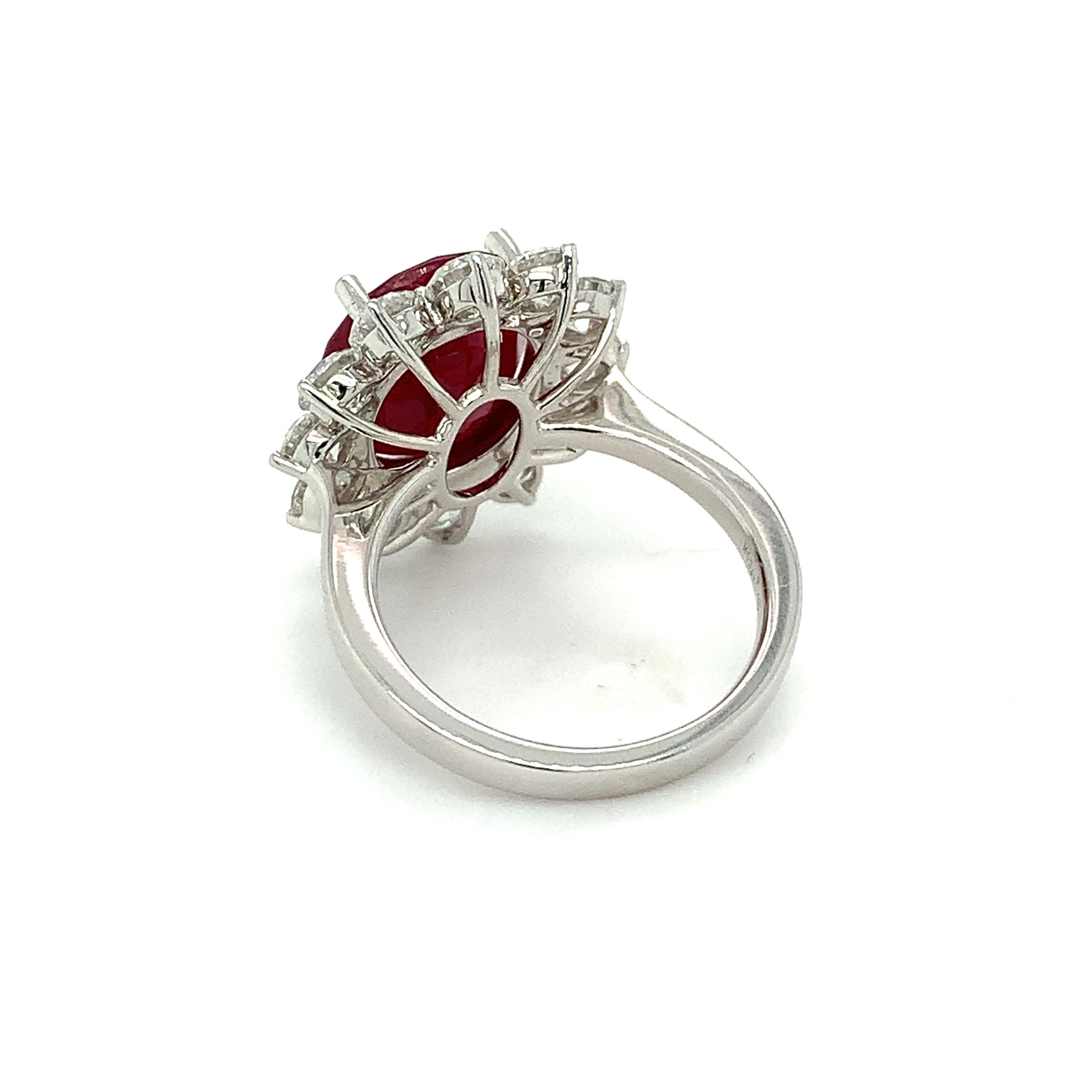 GRS Certified 8.31 Carat Burmese Ruby Diamond White Gold Halo Ring For Sale 1
