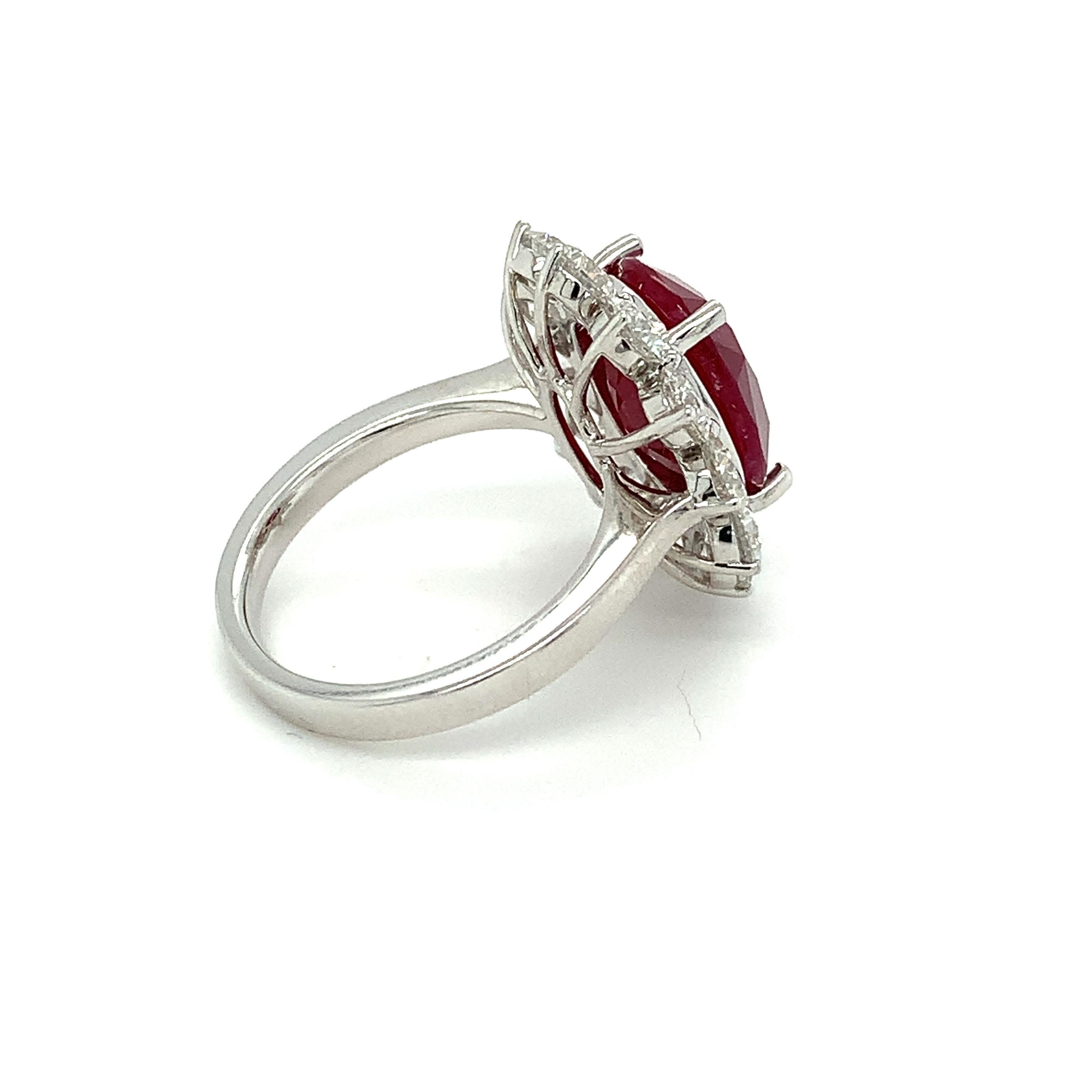 GRS Certified 8.31 Carat Burmese Ruby Diamond White Gold Halo Ring For Sale 2