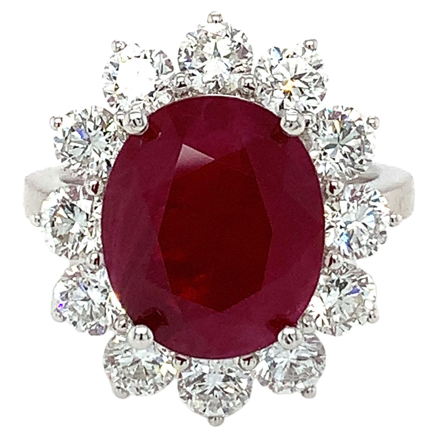 GRS Certified 8.31 Carat Burmese Ruby Diamond White Gold Halo Ring For Sale