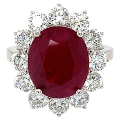 GRS Certified 8.31 Carat Burmese Ruby Diamond White Gold Halo Ring