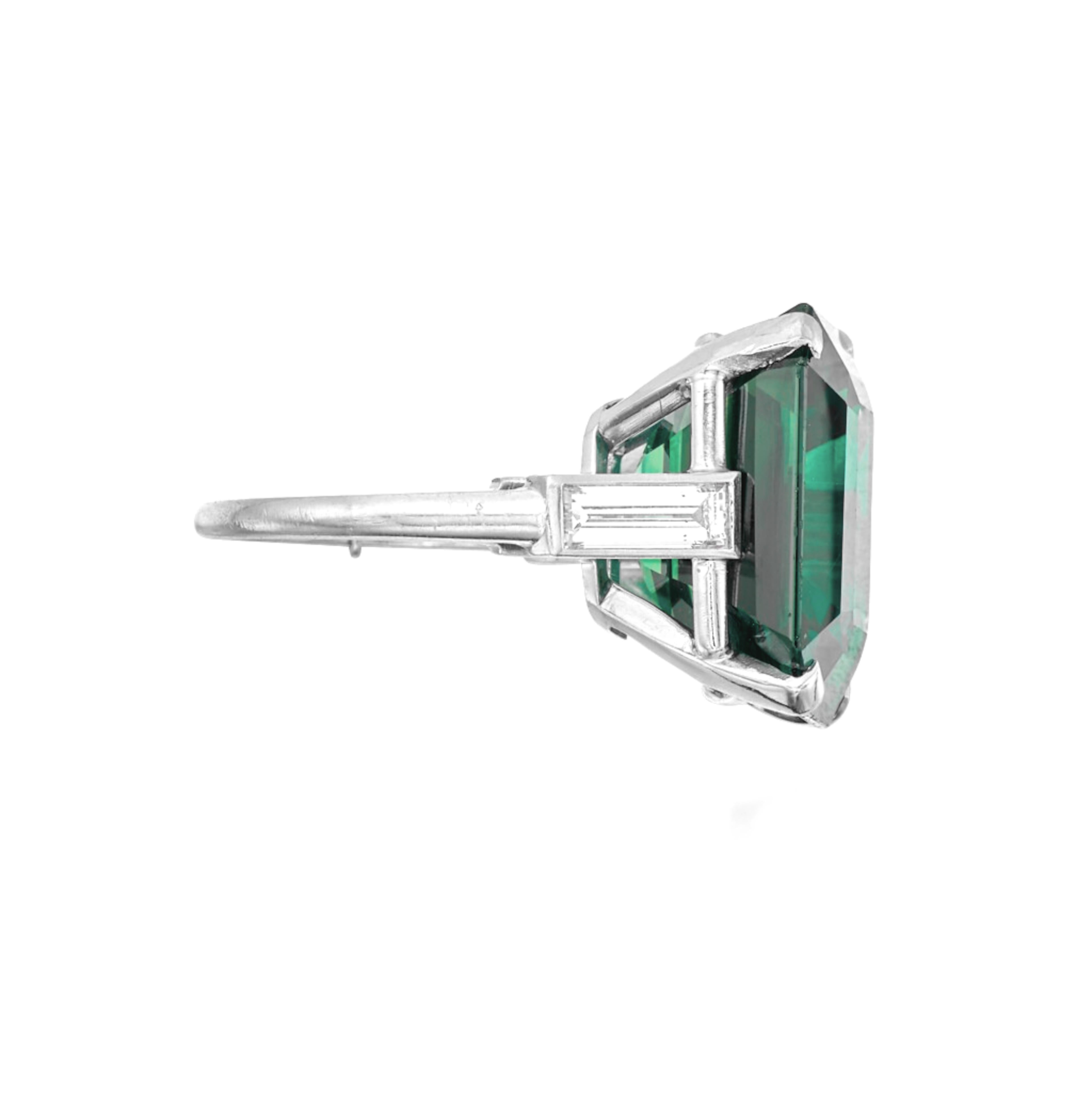 exquisite GRS certified 8 carat Colombian emerald ring, featuring an enchanting emerald with minimal oil treatment. Set in luxurious solid platinum, this stunning piece is accented by brilliant D color diamonds of VS clarity. The combination of the