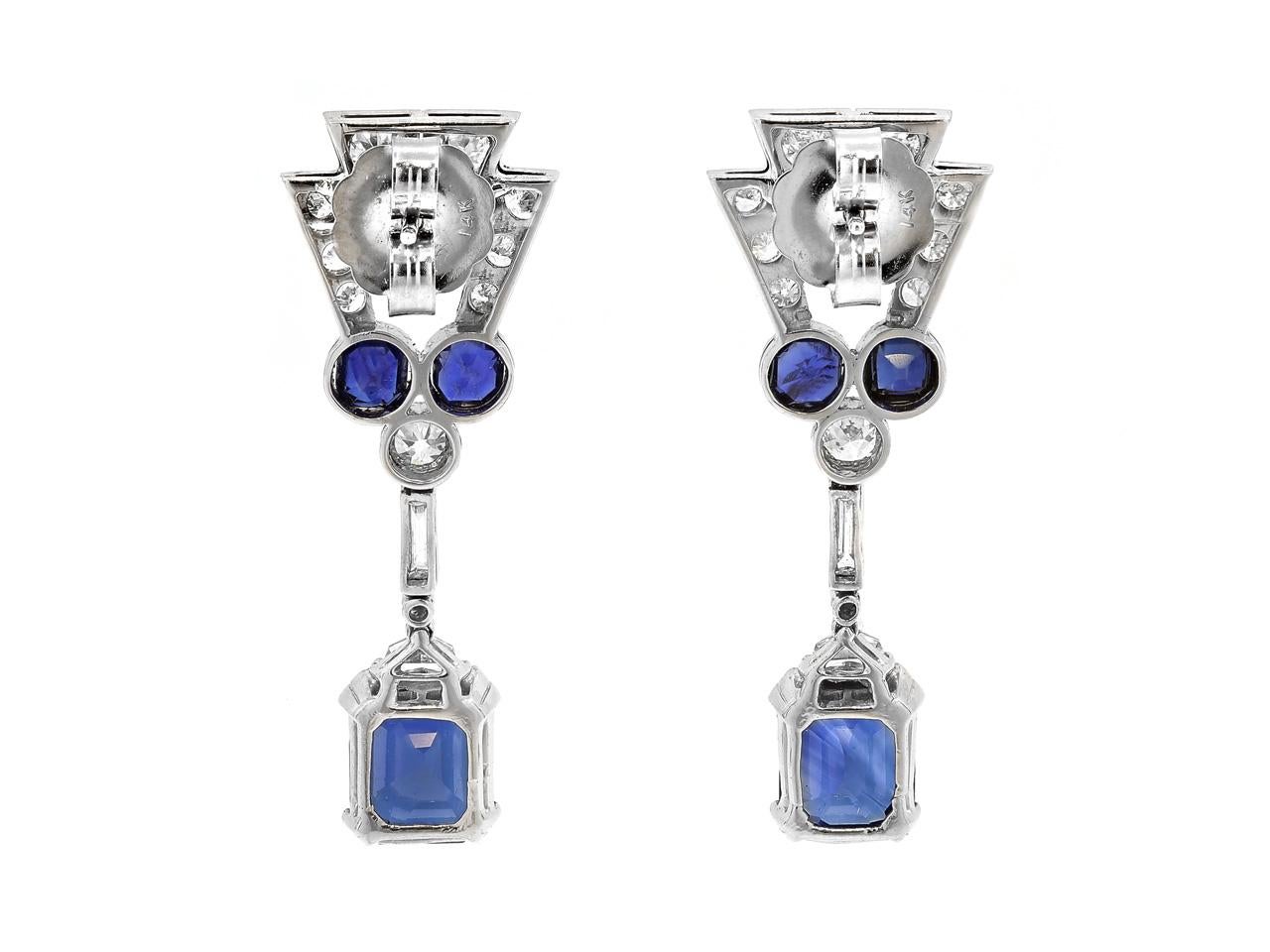 Art Déco Orecchini in platino con zaffiro blu certificato GRS da 8,39 carati di ispirazione Art Deco in vendita