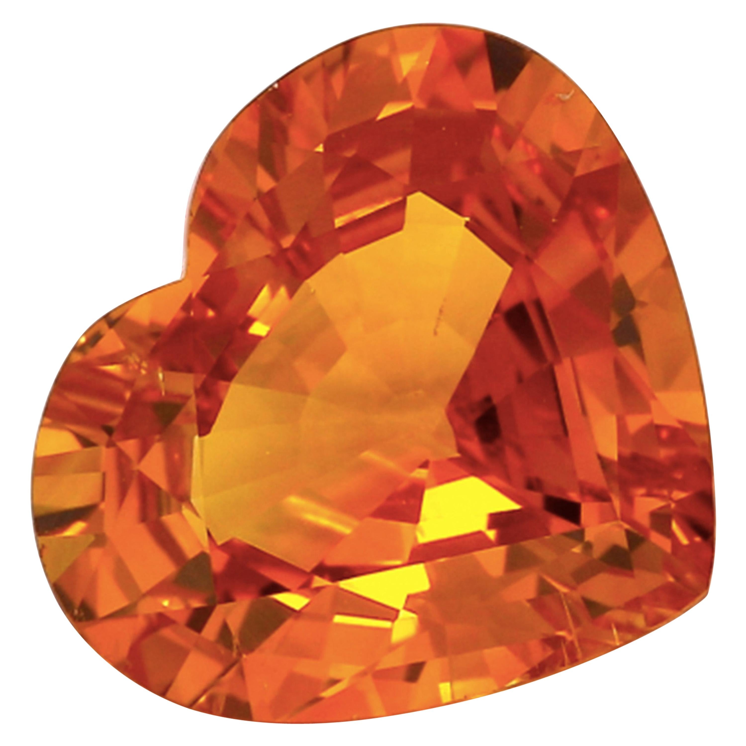 GRS Certified 8.45 Carat Vivid Orangy-Yellow Heart Shape Sapphire For Sale