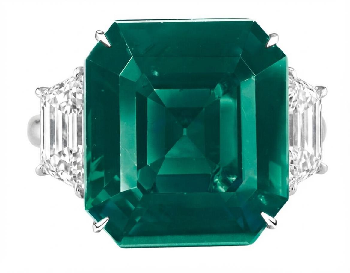 GRS-zertifizierter 8,46 Karat Vivid grüner sambischer Smaragd-Ring mit Baguette-Diamant