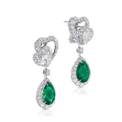 GRS Certified 8.49 Carat Pear Cut Insignificant Oil Emerald Earrings