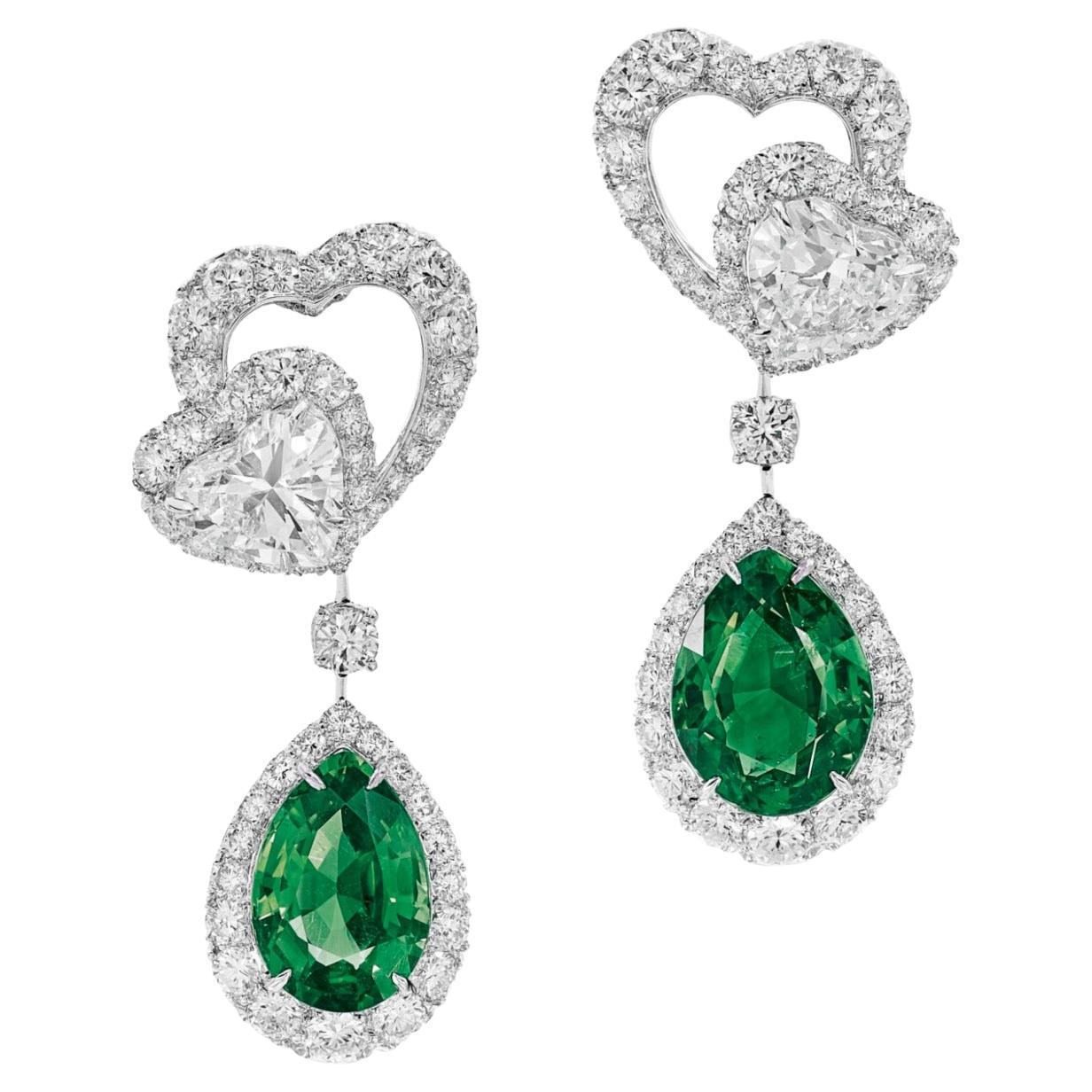 GRS Certified 8.49 Carat Pear Cut Insignificant Oil Emerald Earrings