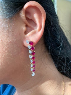 Pendientes colgantes de rubí y diamantes de Birmania sin calor de 8,51 quilates con certificado GRS
