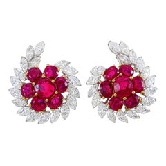 GRS Certified 8.73 Carat Pigeon Blood Burma No Heat Ruby Diamond Stud Earrings