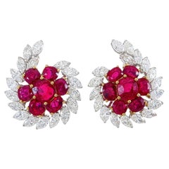 GRS Certified 8.73 Carat Pigeon Blood Burma No Heat Ruby Diamond Stud Earrings