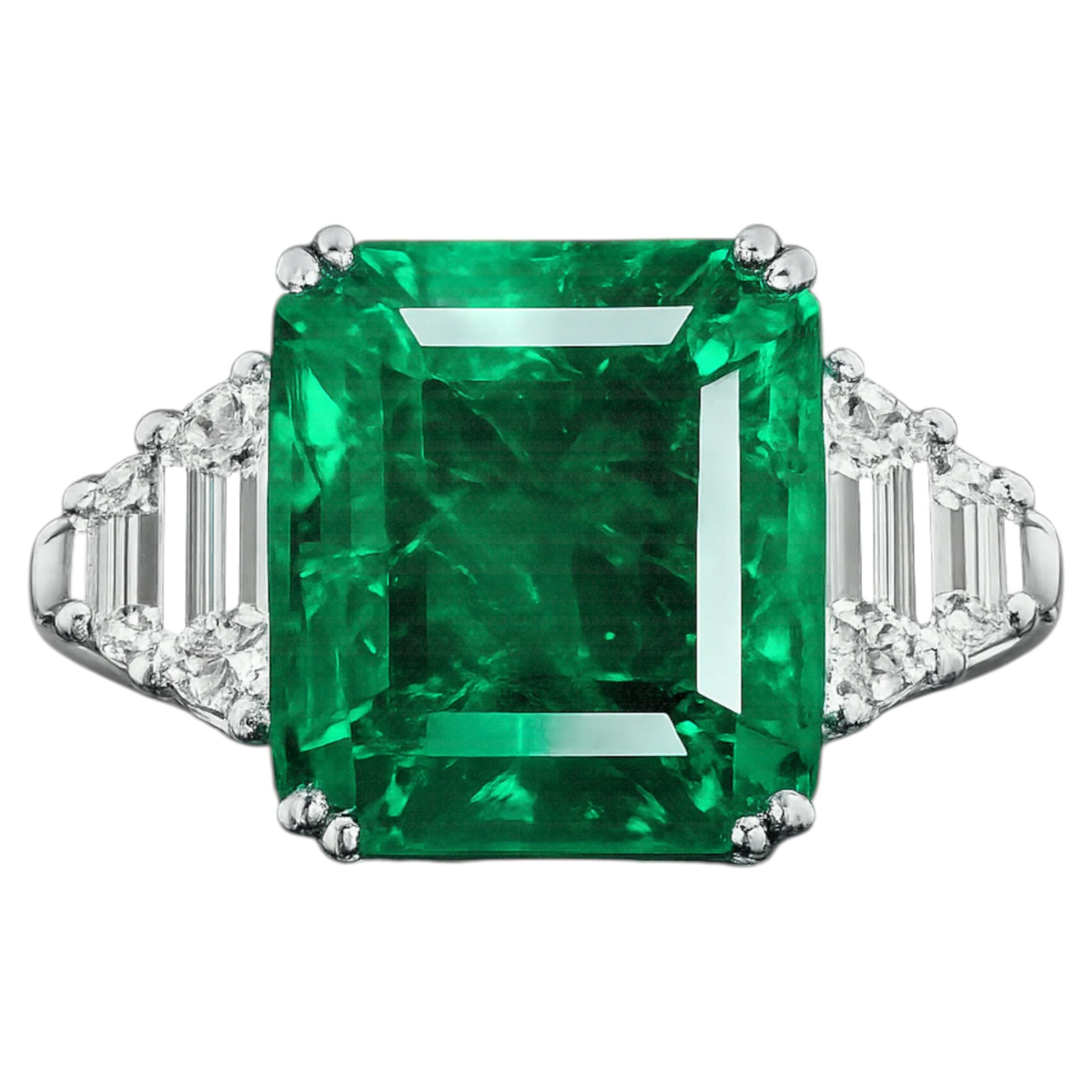 GRS Certified 8.74 Carat Colombian Emerald Diamond Platinum Ring at 1stDibs