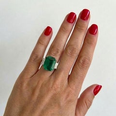 GRS Certified 8.74 Carat Colombian Minor Oil Emerald Diamond Ring