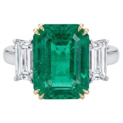 GRS Certified 8.74 Carat Colombian Minor Oil Emerald Diamond Ring
