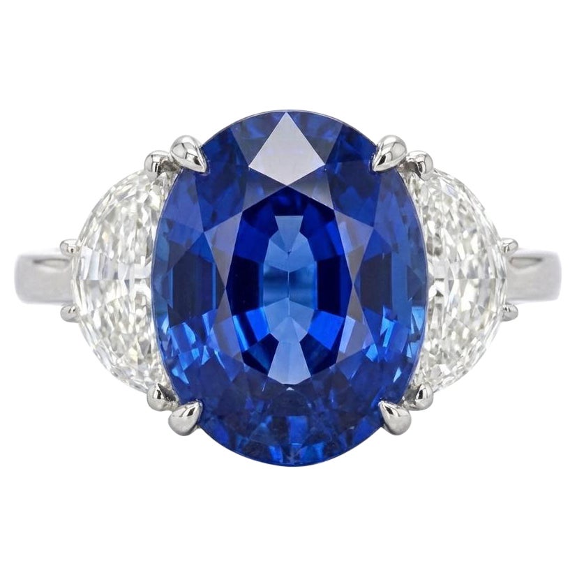 GRS zertifiziert 8,83 Karat Sri Lanka Saphir Halbmond Diamant Ring in 18K