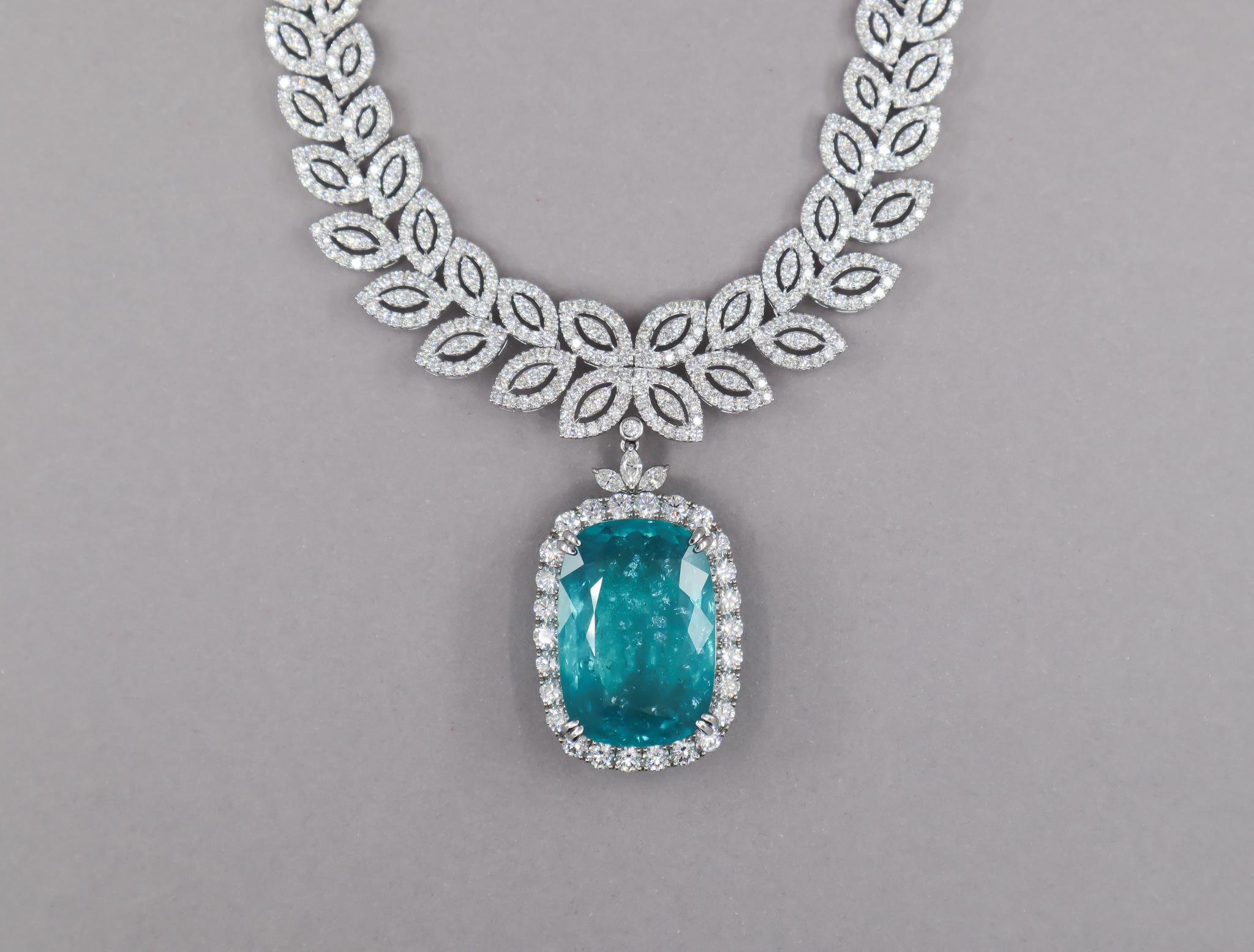 GRS Certified 88.37 Carat Paraiba Tourmaline Necklace In New Condition In New York, NY