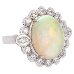 GRS Certified 8.87 Ct Australian Opal and 1.18 Ct Diamond Ring in 18K White Gold
