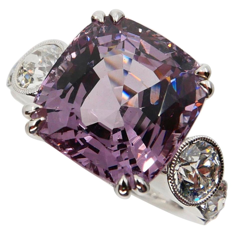 GRS Certified 8.95 Carat Pastel Purplish Pink Spinel Diamond Ring, Burma No Heat For Sale