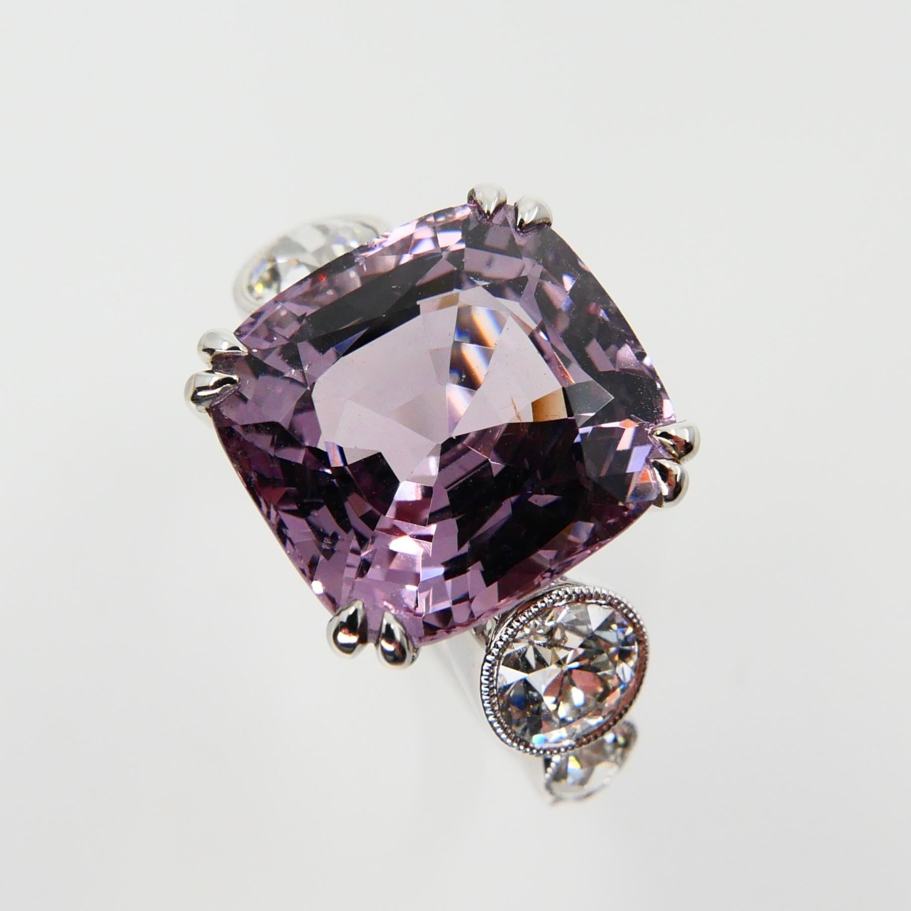 GRS Certified 8.95 Carat Pastel Purplish Pink Spinel Diamond Ring, Burma No Heat For Sale 1