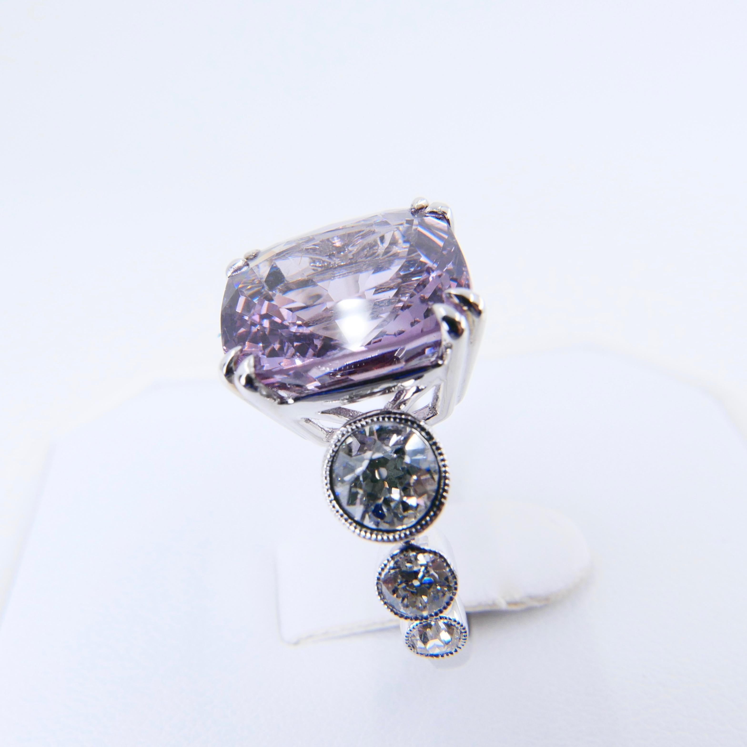 GRS Certified 8.95 Carat Pastel Purplish Pink Spinel Diamond Ring, Burma No Heat For Sale 6