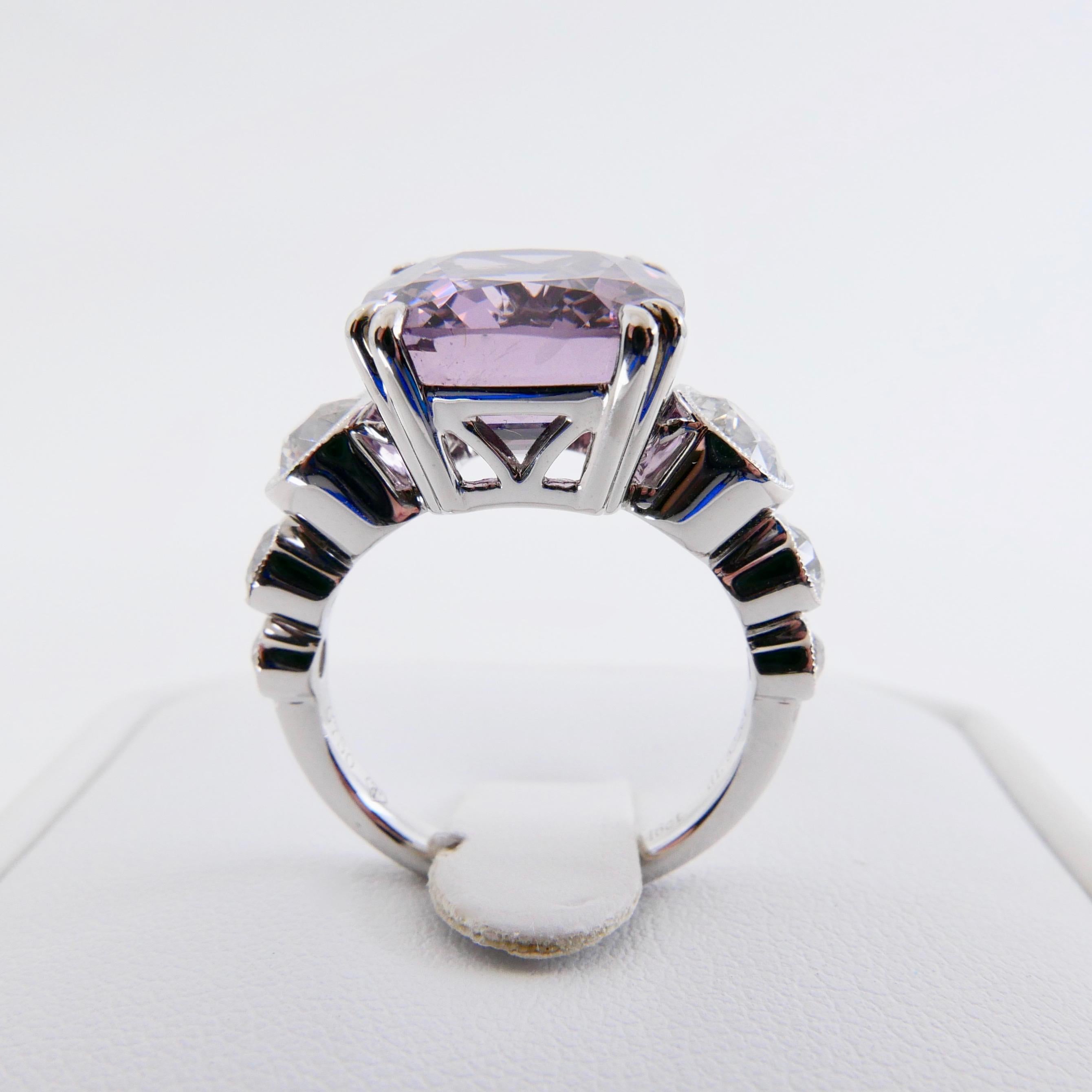 GRS Certified 8.95 Carat Pastel Purplish Pink Spinel Diamond Ring, Burma No Heat For Sale 8