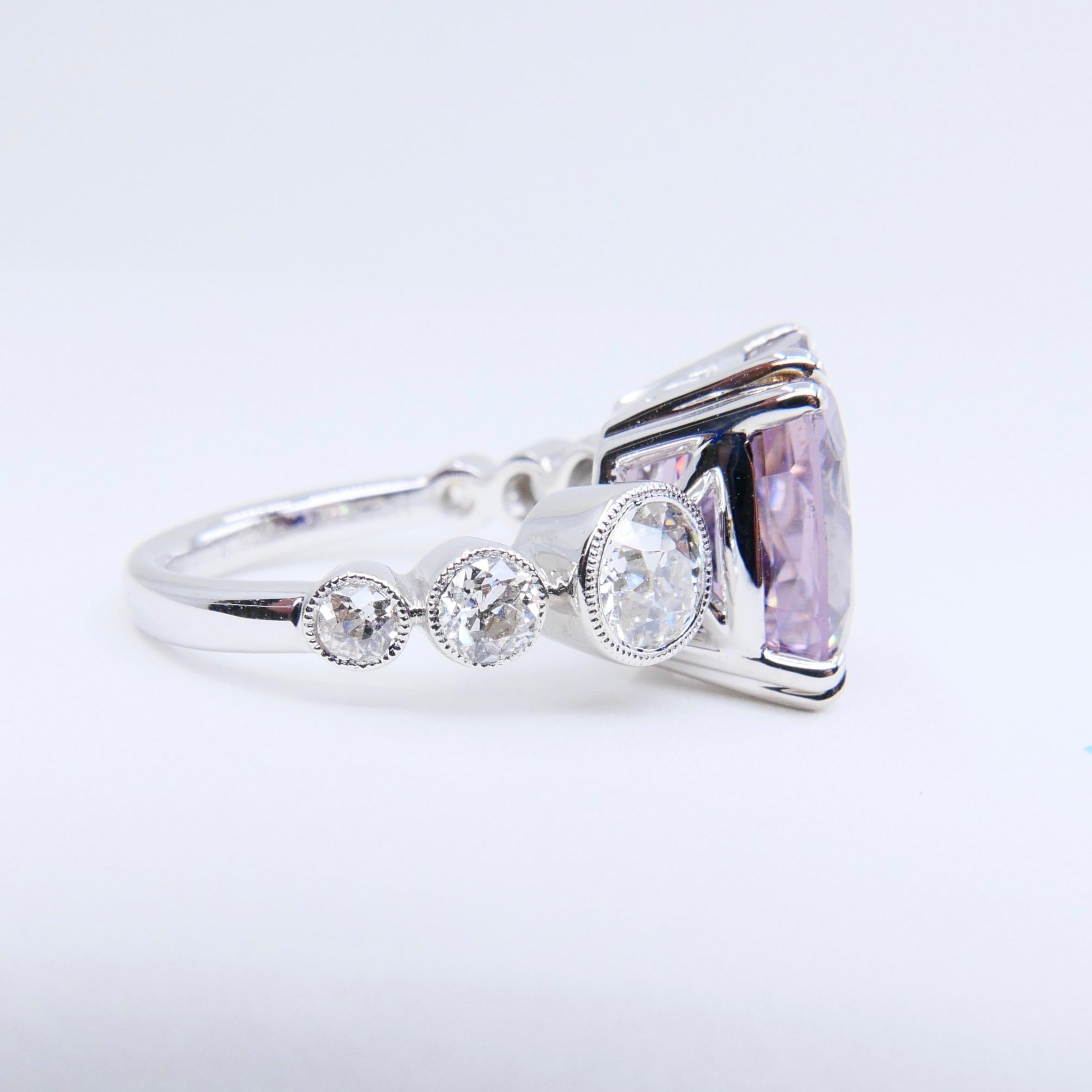 Contemporary GRS Certified 8.95 Carat Pastel Purplish Pink Spinel Diamond Ring, Burma No Heat For Sale