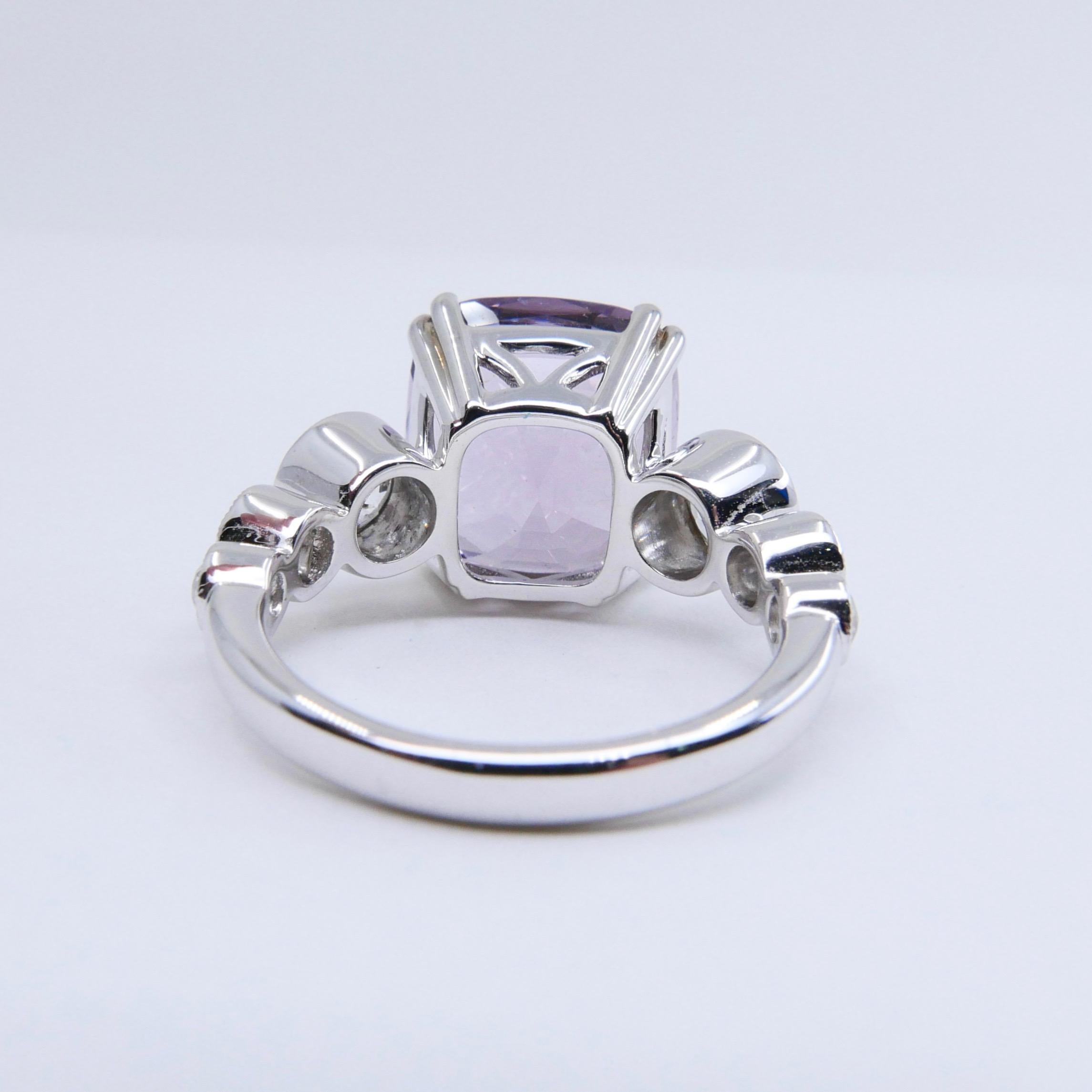 GRS Certified 8.95 Carat Pastel Purplish Pink Spinel Diamond Ring, Burma No Heat In New Condition For Sale In Hong Kong, HK