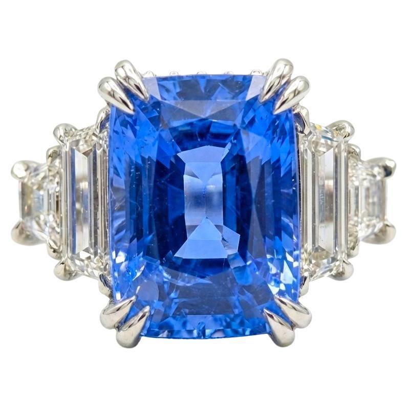 GRS Certified 9 Carat Blue Sapphire Ceylon Sapphire Diamond Platinum Ring For Sale