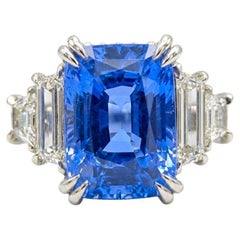 GRS Certified 9 Carat Blue Sapphire Ceylon Sapphire Diamond Platinum Ring