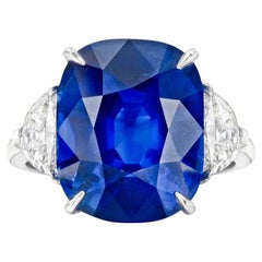 Certifié GRS 9 carats  Bague BURMESE NO HEAT avec saphir bleu ovale et diamant