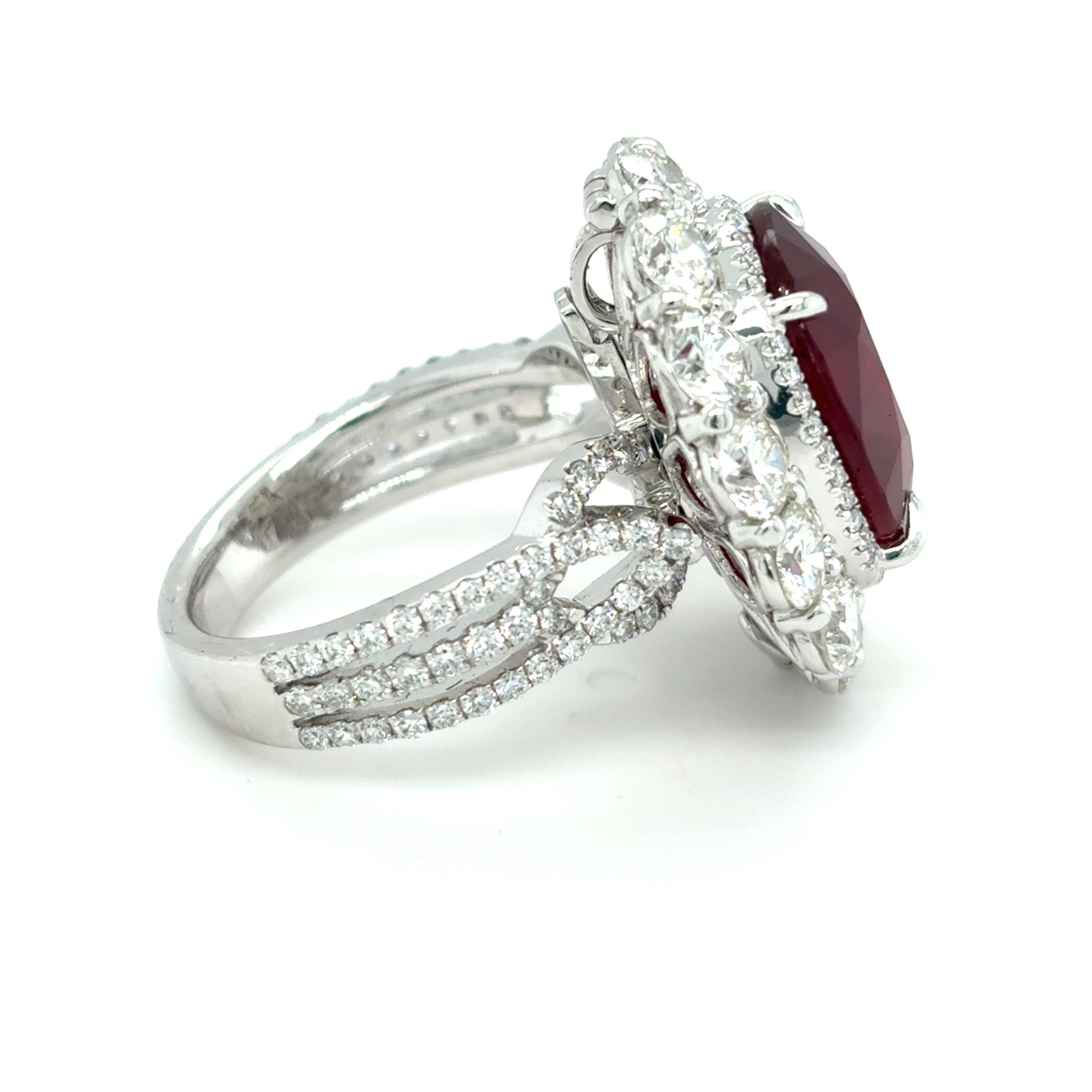 GRS Certified 9.04 Carat Oval Cut Mozambique Ruby Diamond Cocktail Ring 6