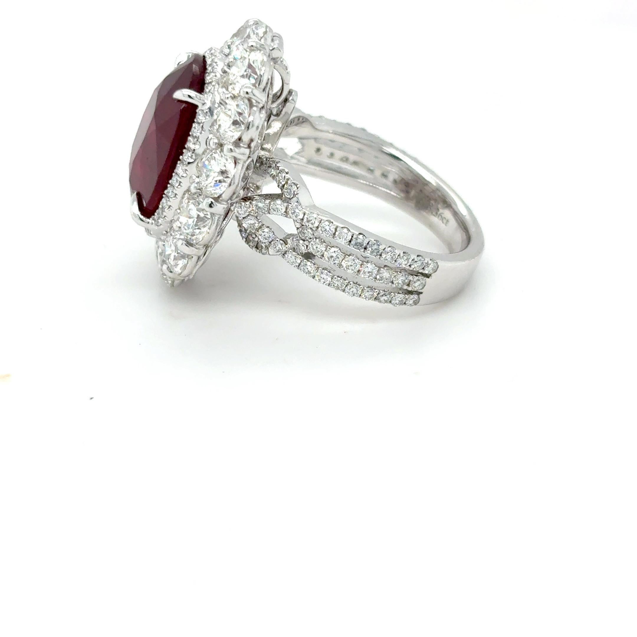 GRS Certified 9.04 Carat Oval Cut Mozambique Ruby Diamond Cocktail Ring 7