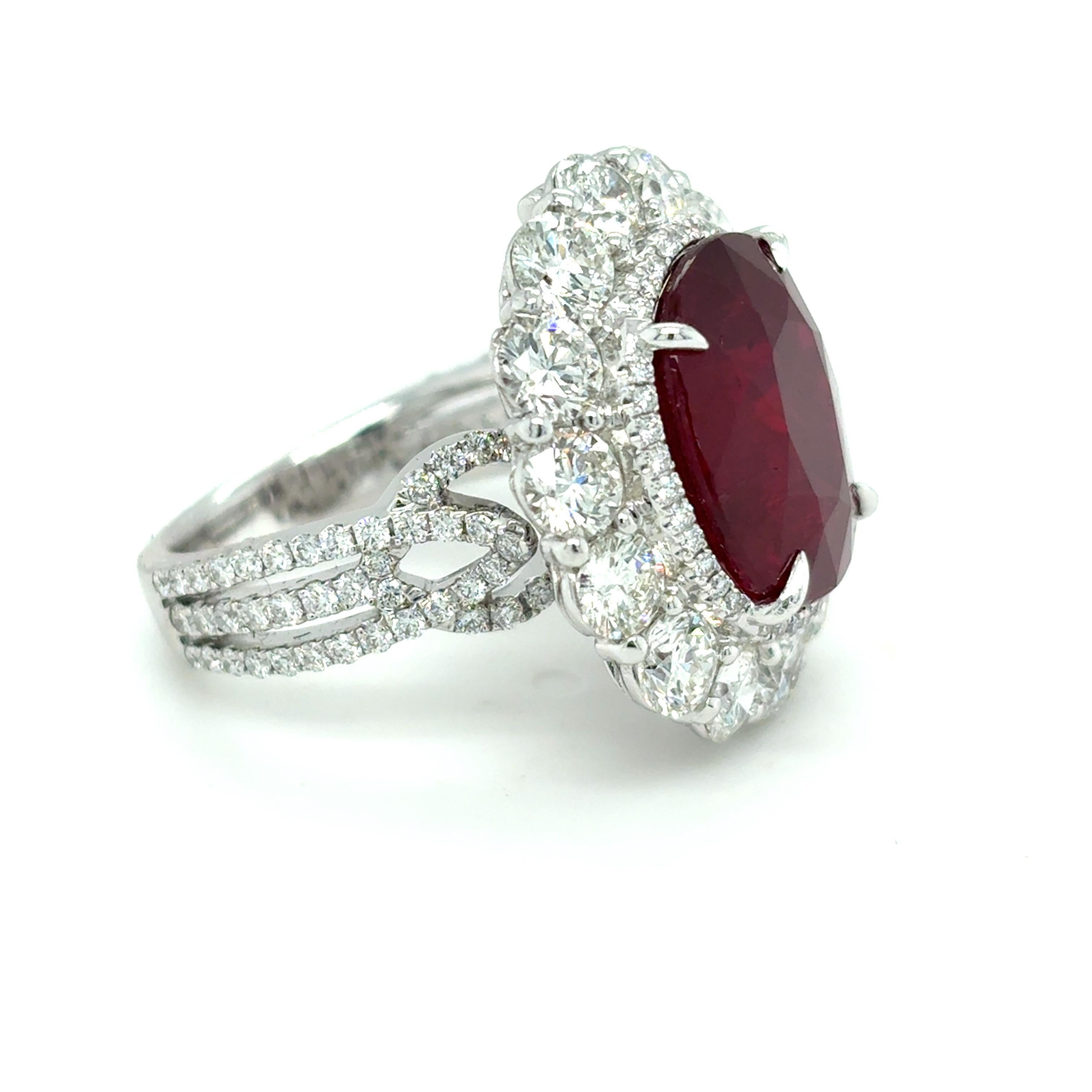 GRS Certified 9.04 Carat Oval Cut Mozambique Ruby Diamond Cocktail Ring 8
