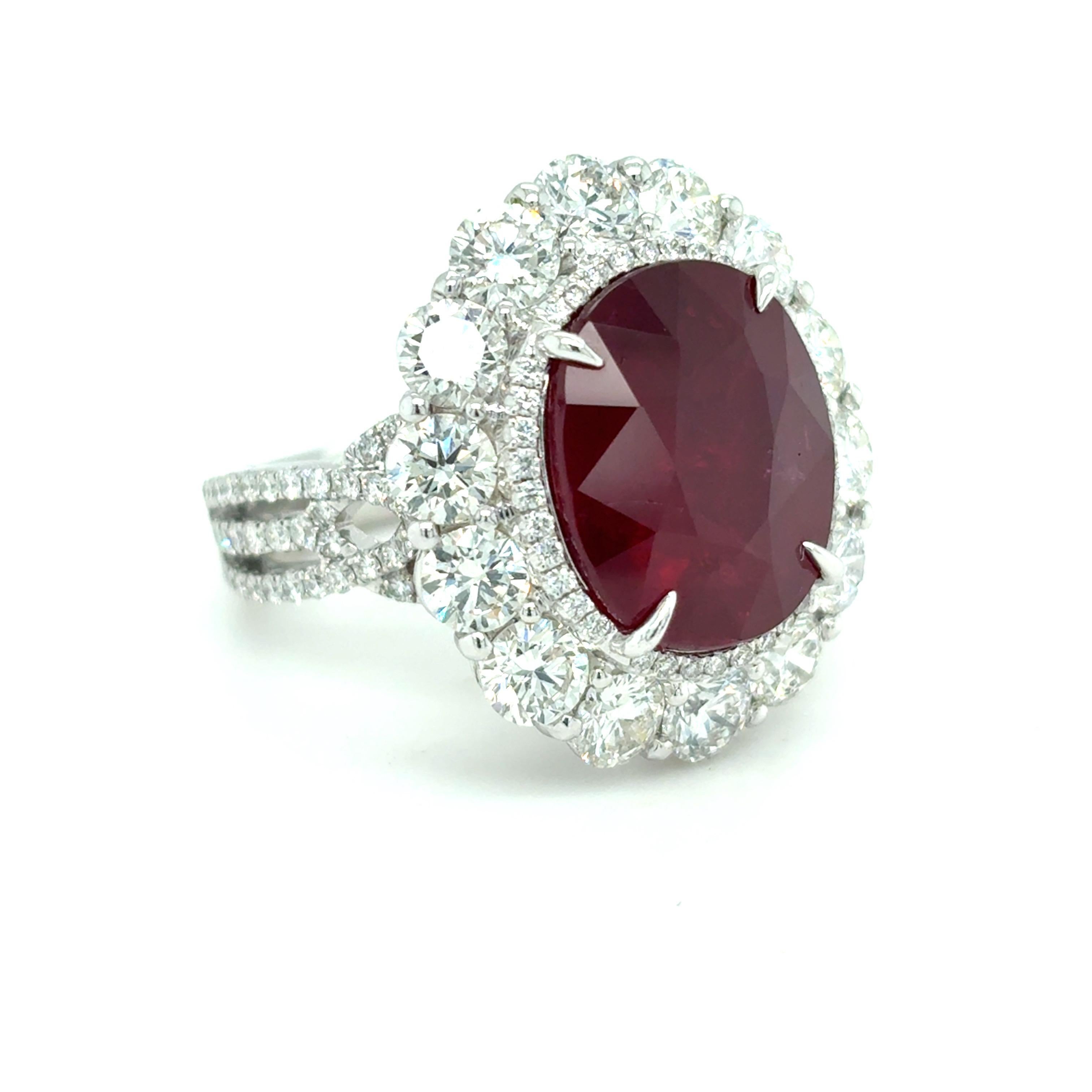 GRS Certified 9.04 Carat Oval Cut Mozambique Ruby Diamond Cocktail Ring 9