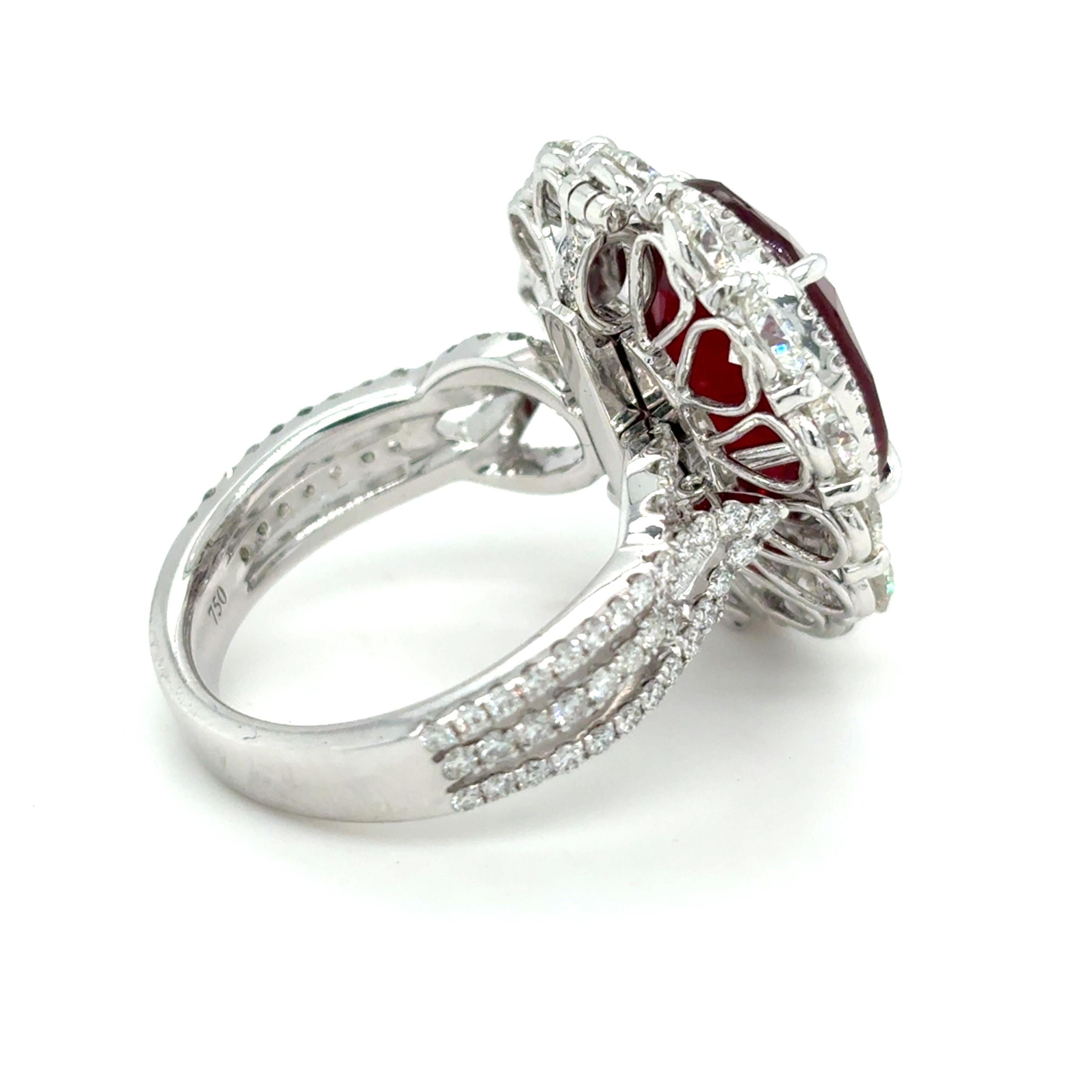 GRS Certified 9.04 Carat Oval Cut Mozambique Ruby Diamond Cocktail Ring 10