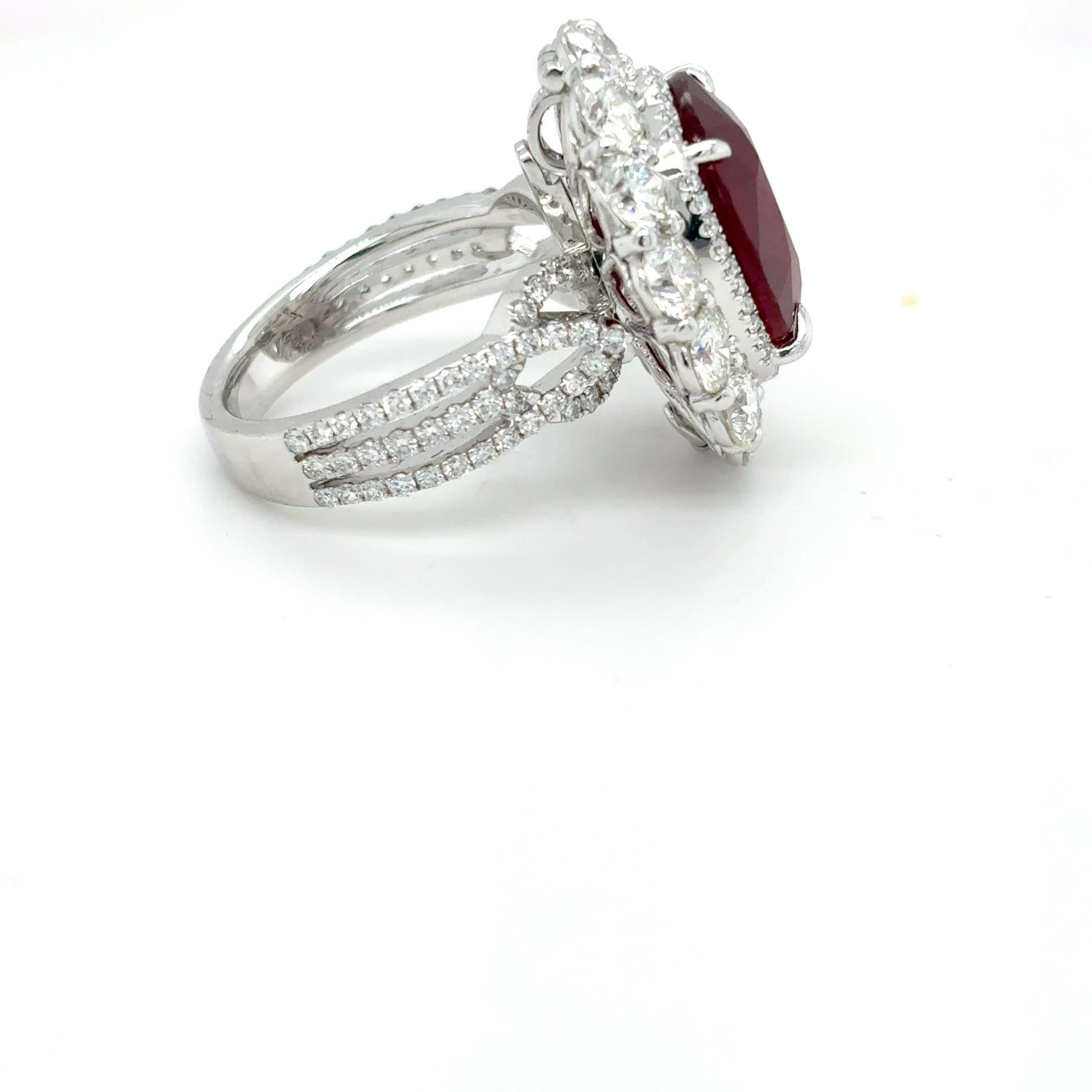 GRS Certified 9.04 Carat Oval Cut Mozambique Ruby Diamond Cocktail Ring 11