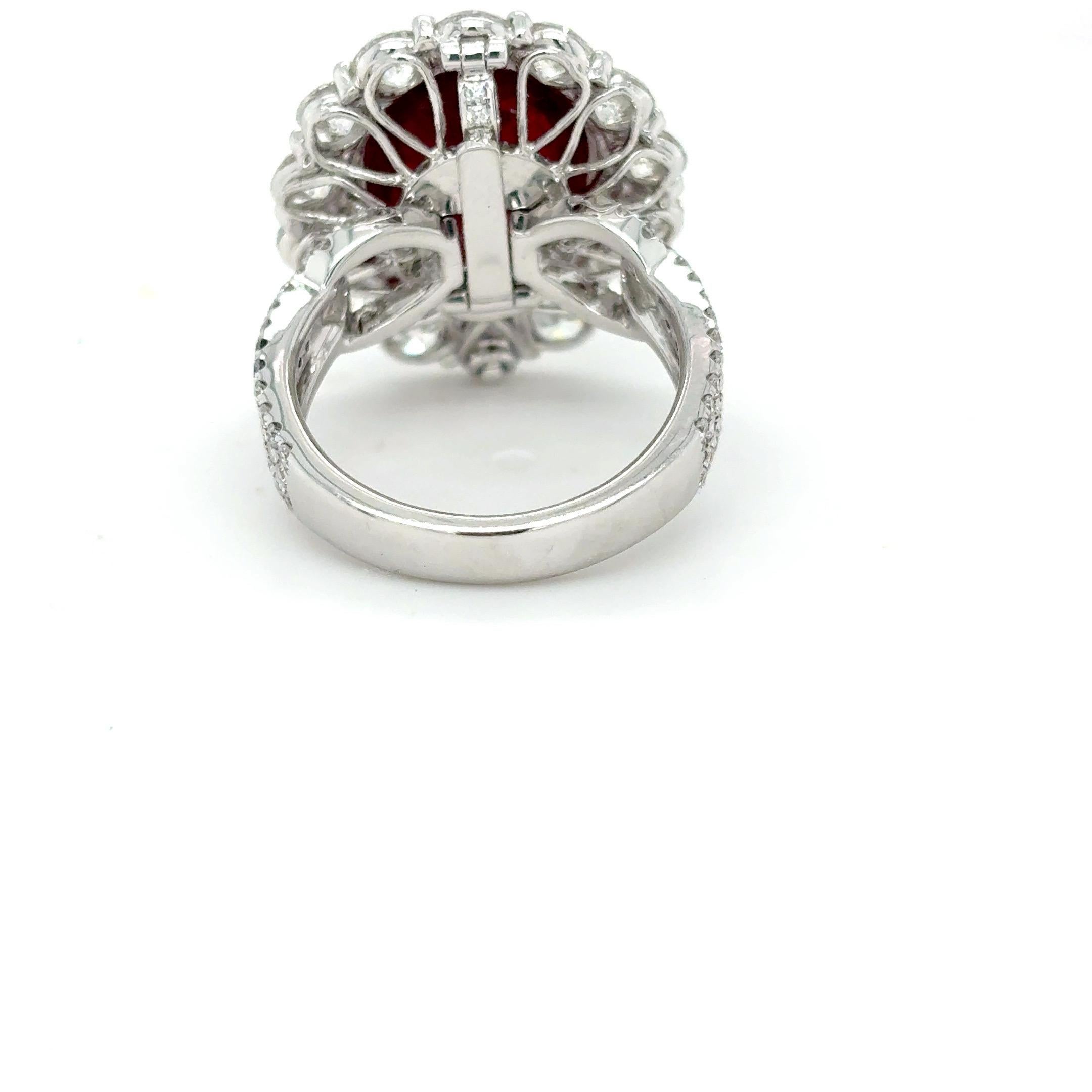 GRS Certified 9.04 Carat Oval Cut Mozambique Ruby Diamond Cocktail Ring 12